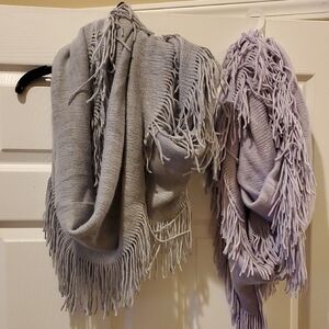 Fringed Gray and Lavender Infinity Scarves